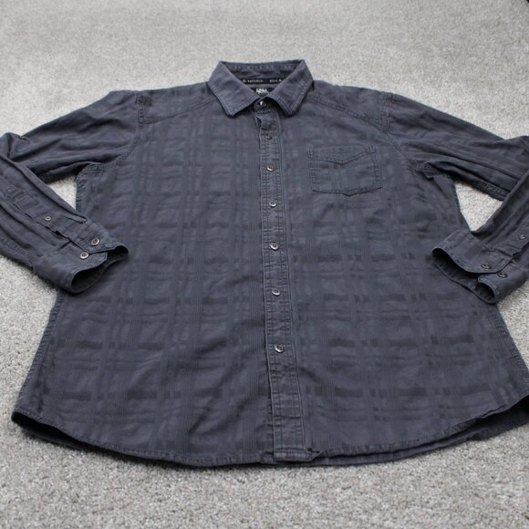 Rock & Republic Roll Tab Shirt Mens Large Gray Textured Cotton L/S Button Up - Picture 2 of 13